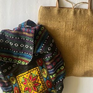BUNDLE- Tribal print backpack & straw tote bag